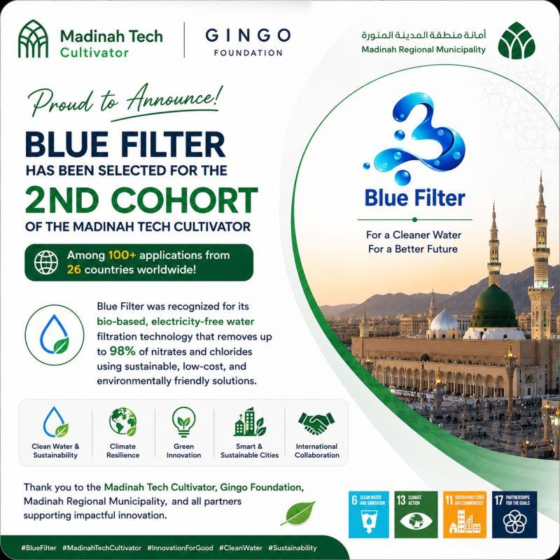 Blue Filter as Madinah Tech Cultivator, From Blue Community Ambassador Salah El Sadi and the Blue Community Blue Filter: Excited to share that Blue Filter has