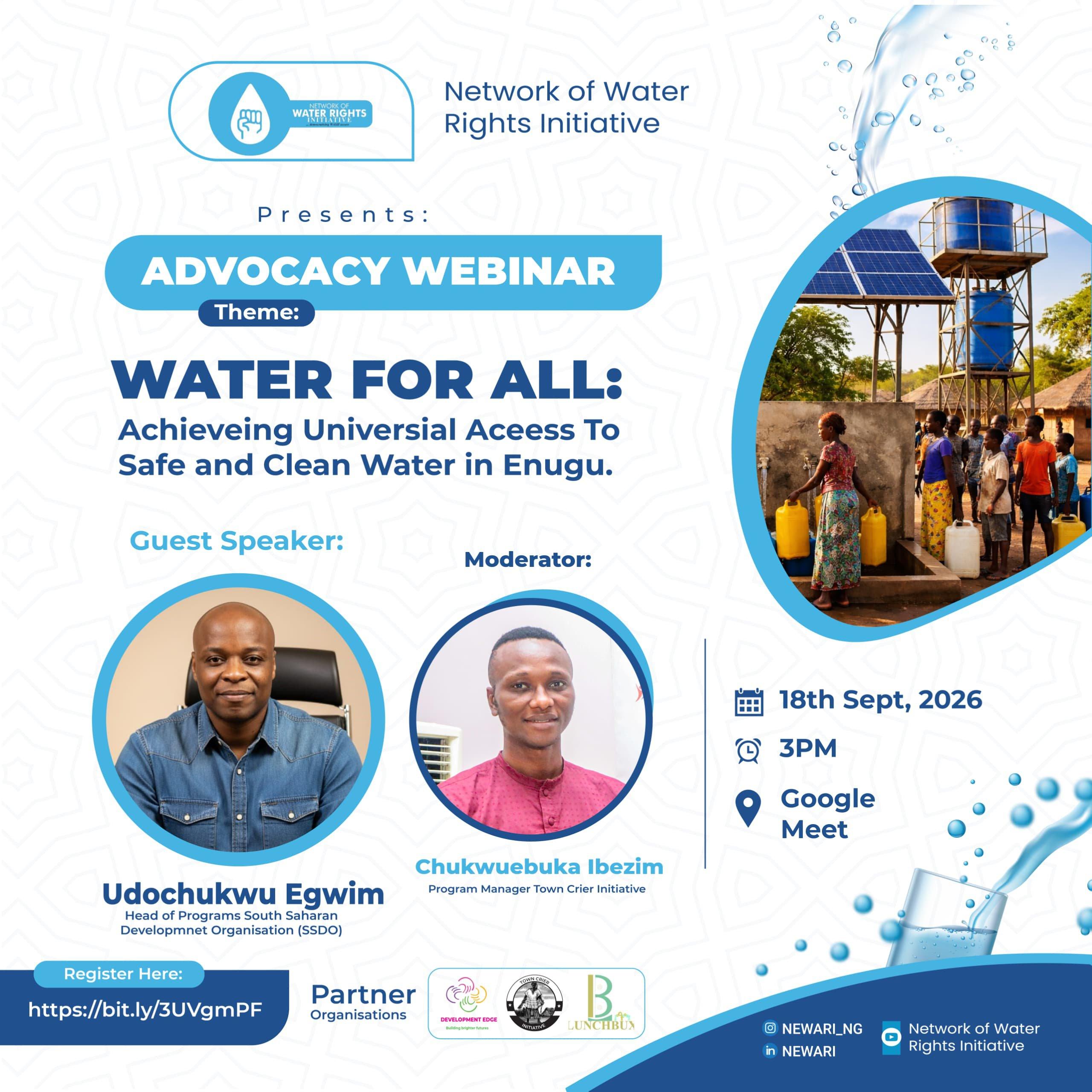 Webinar: Water for All in Enugu, Nigeria, From the Nigerian Blue Community Network of Water Rights Initiative - NEWARI:  What will it take to ensure sustainab